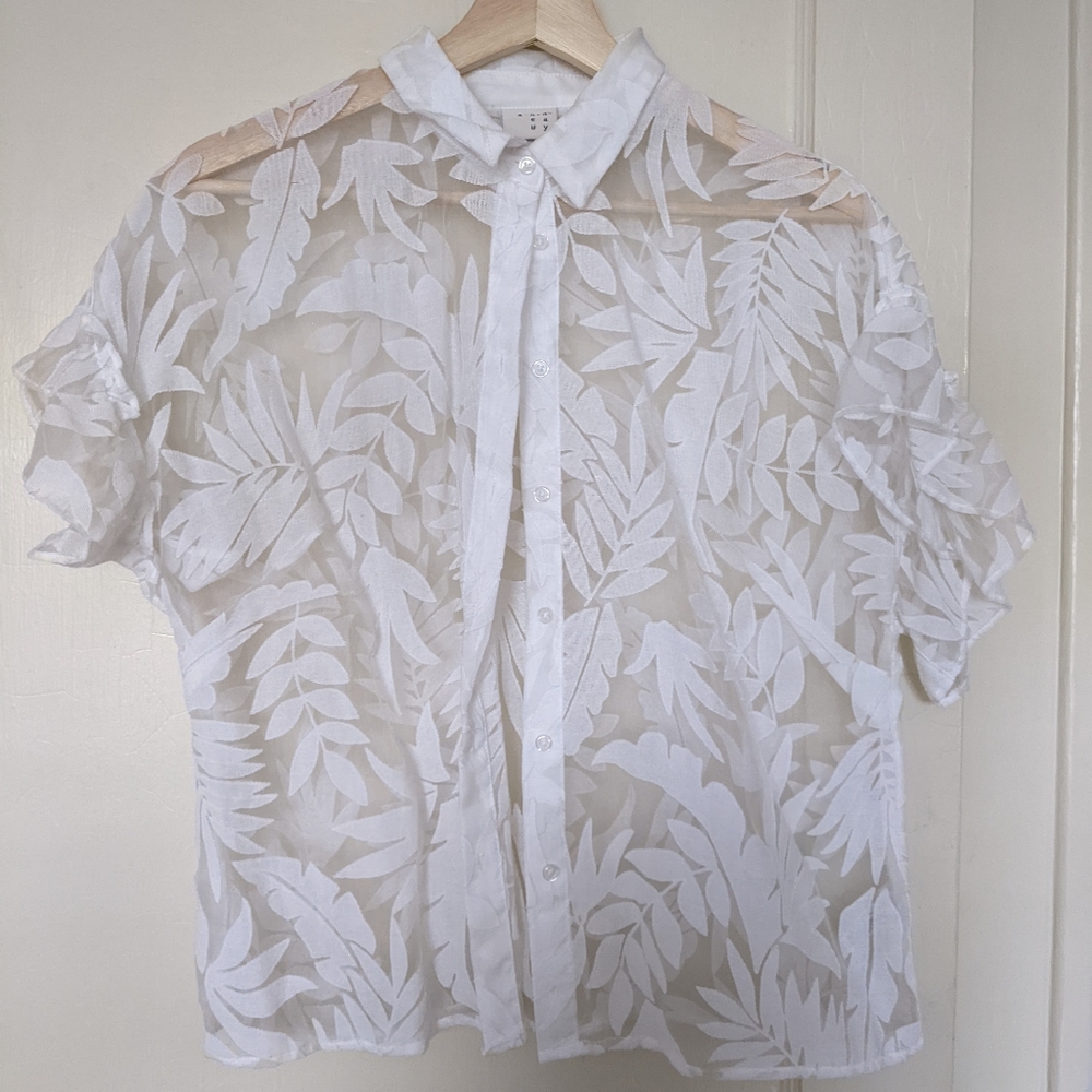 White overshirt, tropical floral print, small, Target